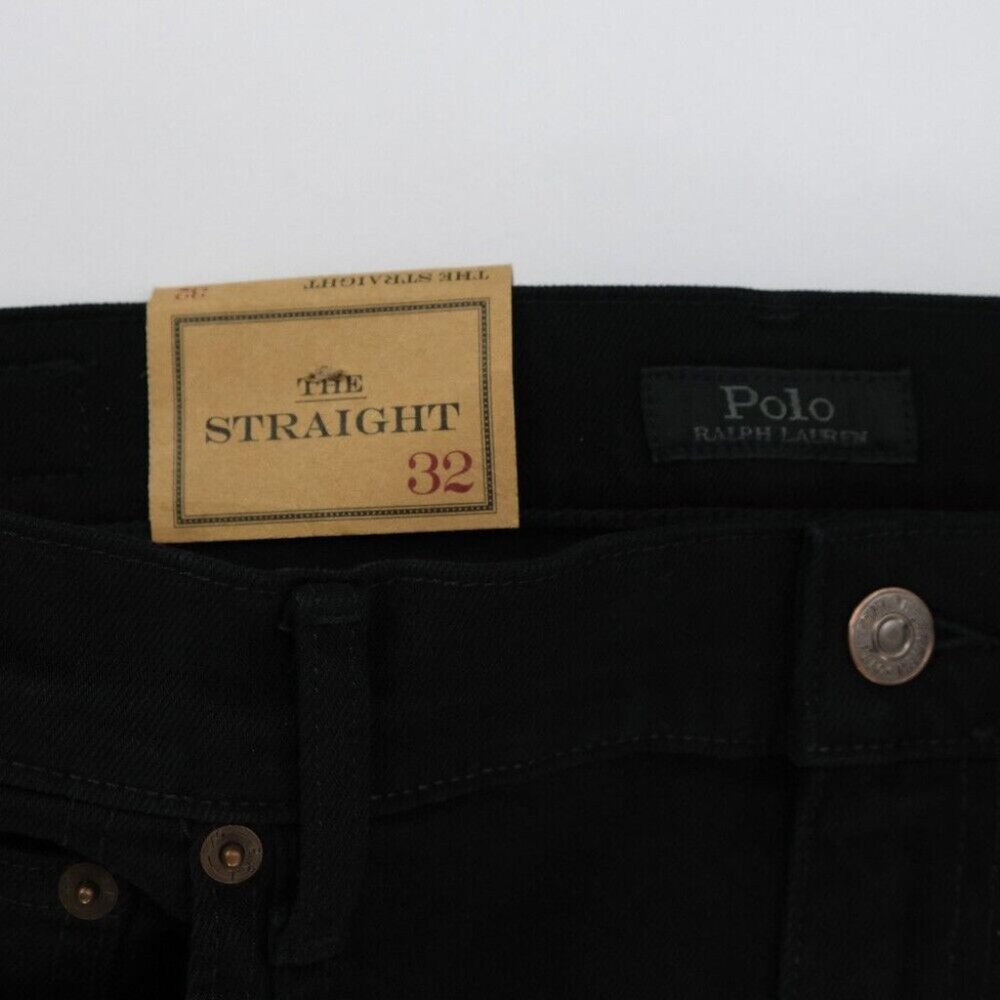 Polo Ralph Lauren Sz. 32 Black Slim Straight Split Hem Jeans 34x33 Western $198 - Picture 4 of 11